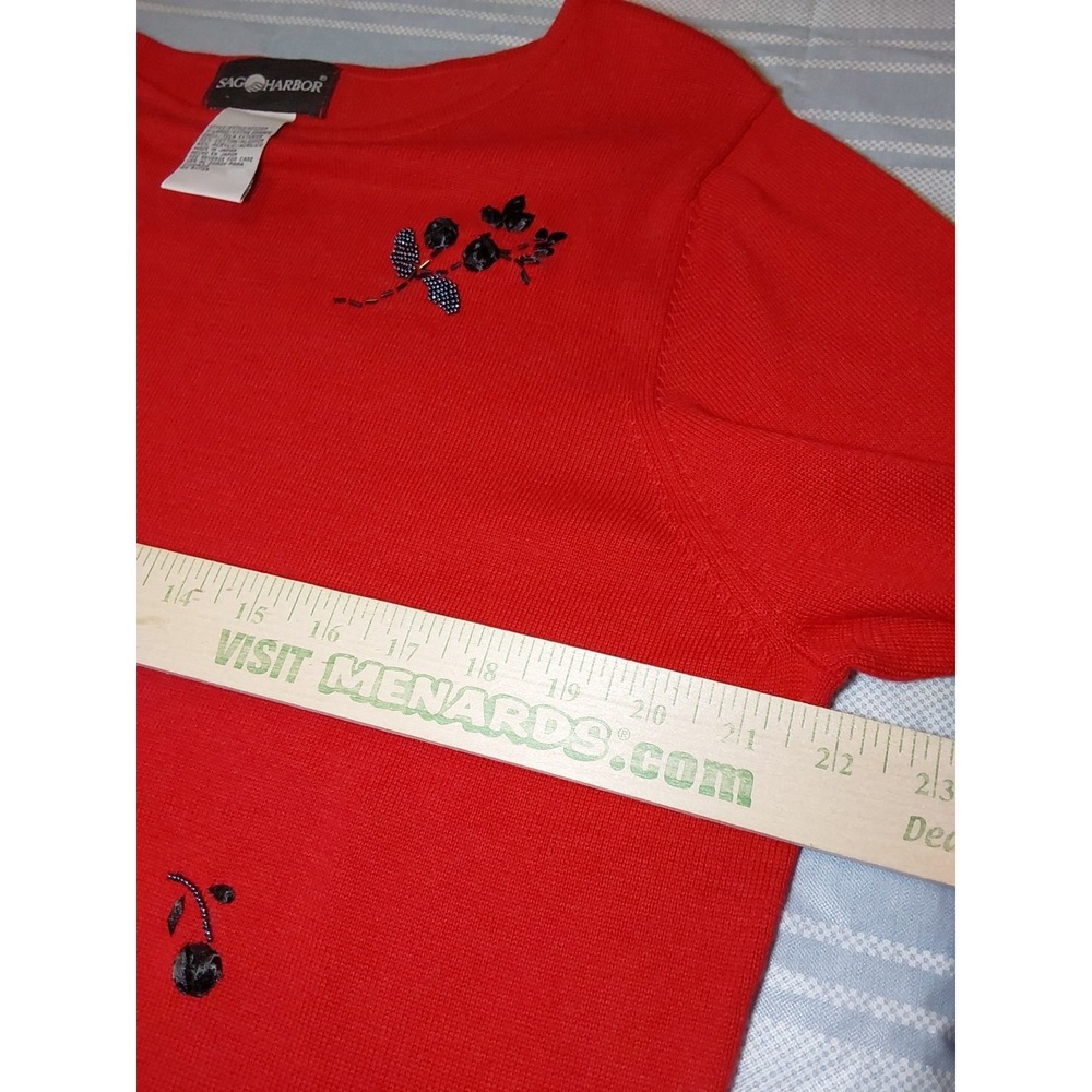Sag Harbor Women's XL Red Beaded 3/4 Sleeve Cotton Blend Sweater - Picture 7 of 9